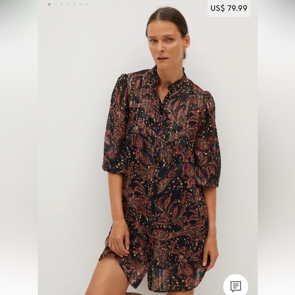 NEW Mango Paisley Victorian Collar Dress Sz Small Bohemian